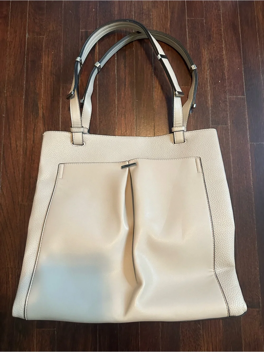 Calvin Klein Cream Faux Leather Pebble Tote Bag Shoulder Bag Silver Hardware